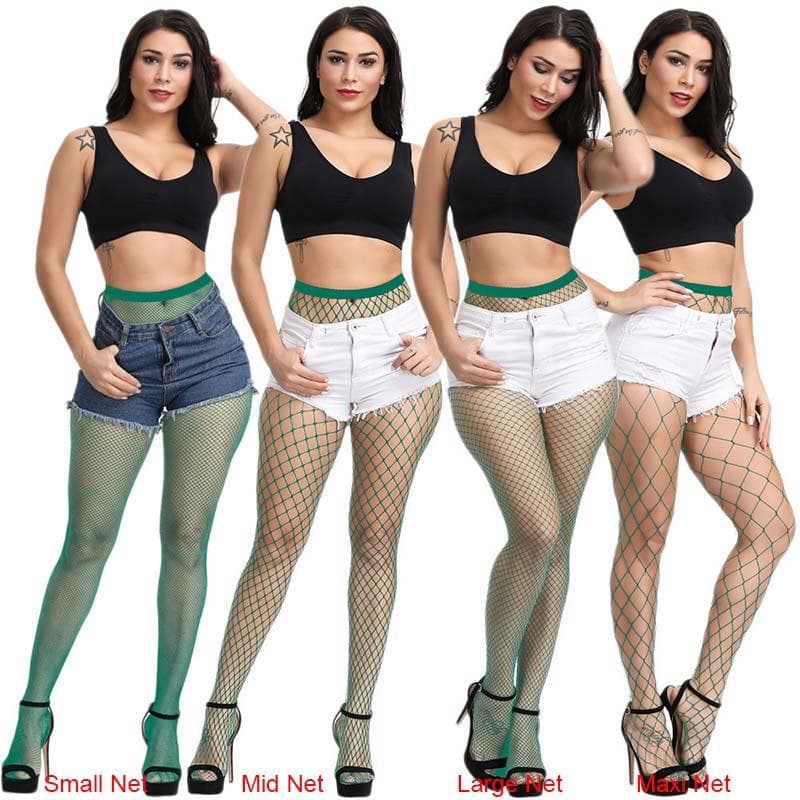 Women's Long Sexy Fishnet Stockings Fish Net Pantyhose Mesh Nylon Tights Lingerie Skin Thigh High Stocking Hosiery Mid Net green
