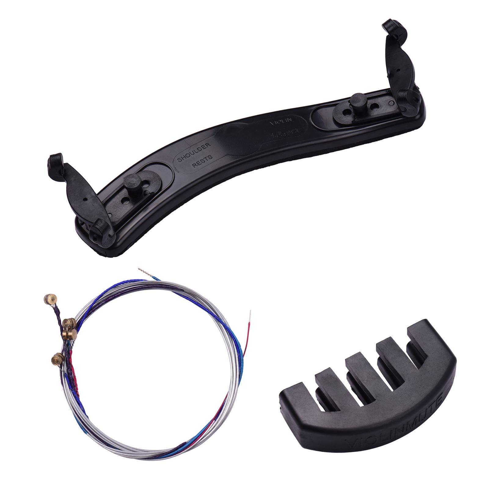 Violin Shoulder Rest Mute Strings Set Violin Part Replacement Kit for 3/4 4/4 Violins black