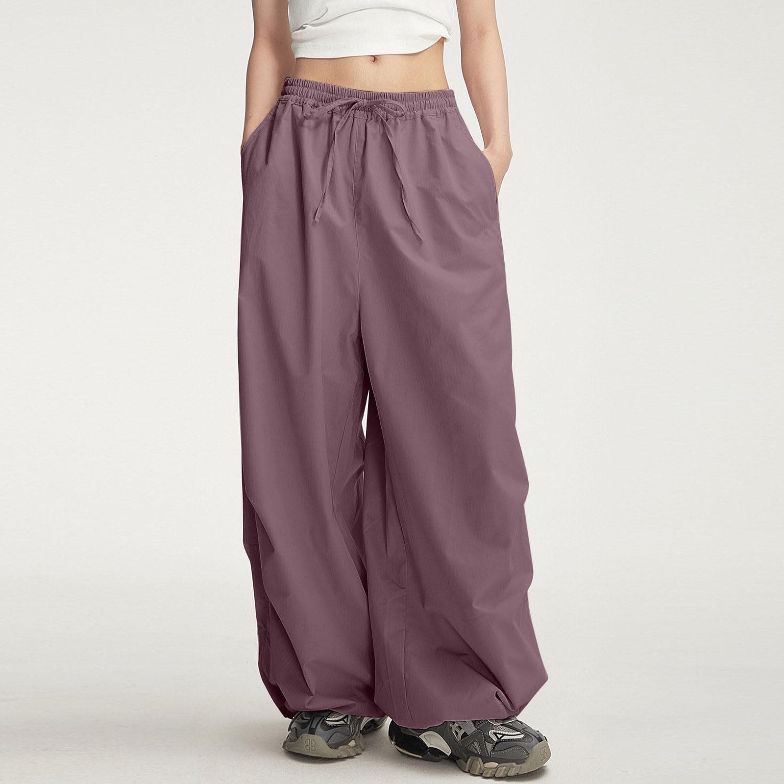 Girls Fashion Casual Wide Leg Sports Pants Elastic Waist Loose Pants Parachute Pants Paratrooper Cargo Pants XXL purple