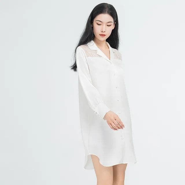 Pure Silk Pajamas, Pajamas, Women's Sleep Tops, Mom Silk Loose Pajamas, Home Casual Mulberry Silk Pajamas L white