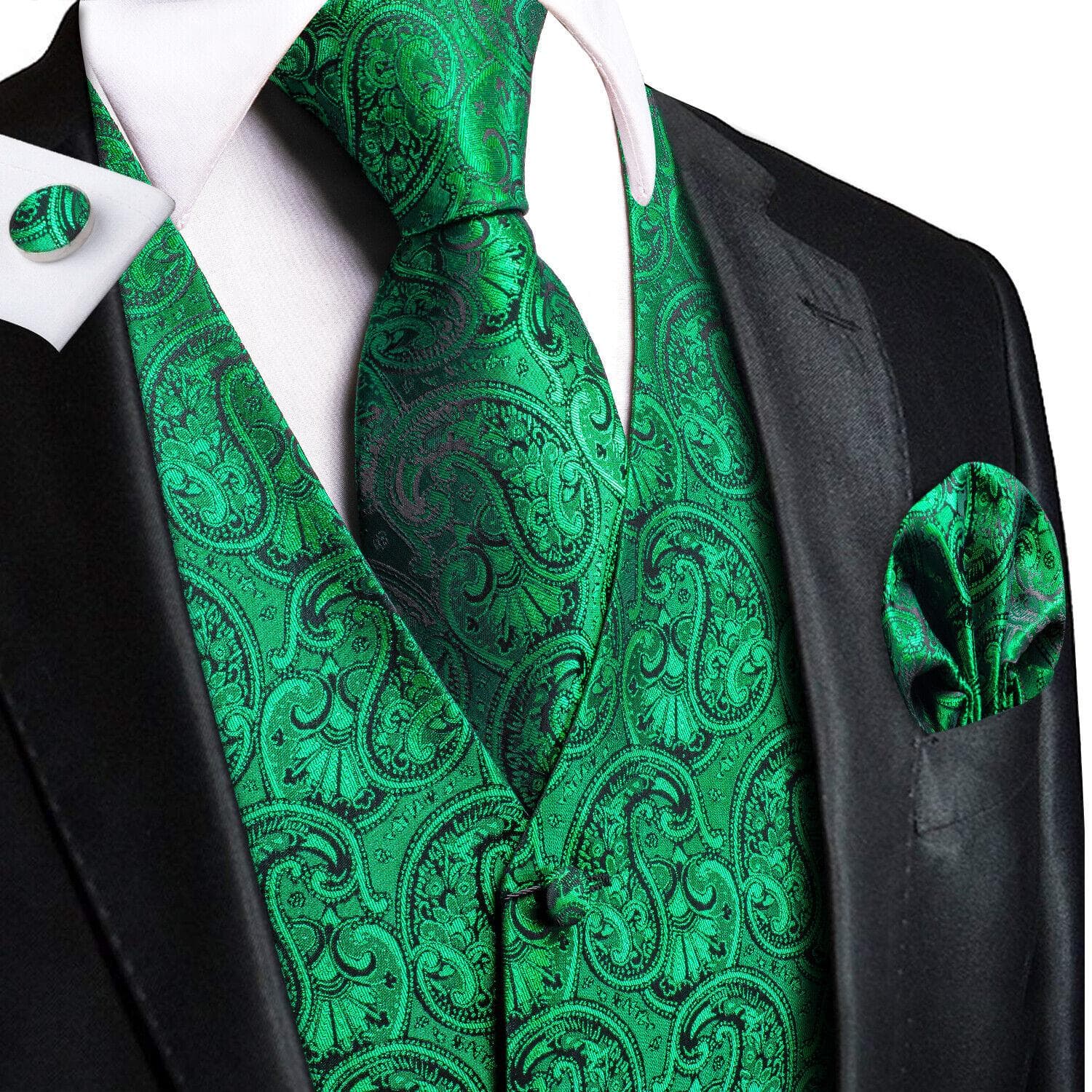 Hi-Tie Tuxedo waistcoat for Men Suit Vest Necktie Handkerchief Cufflinks Set for Wedding Business 3XL