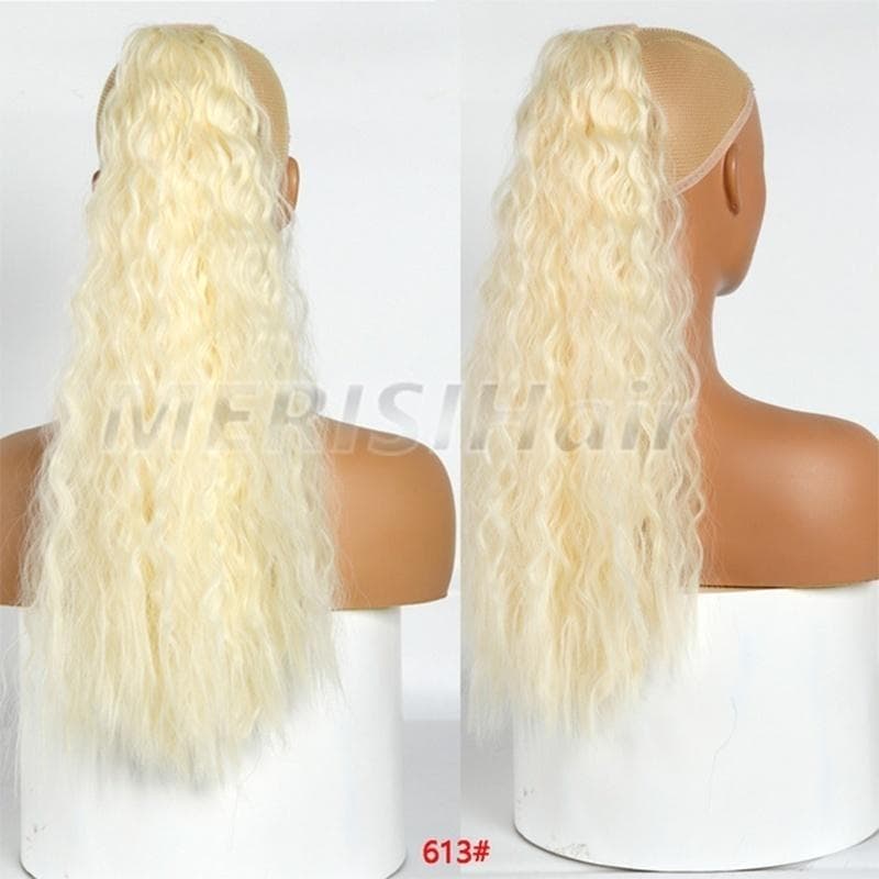 Corn Wavy Long Ponytail Synthetic Hairpiece Wrap on Clip Hair Extensions Ombre Ponytail
