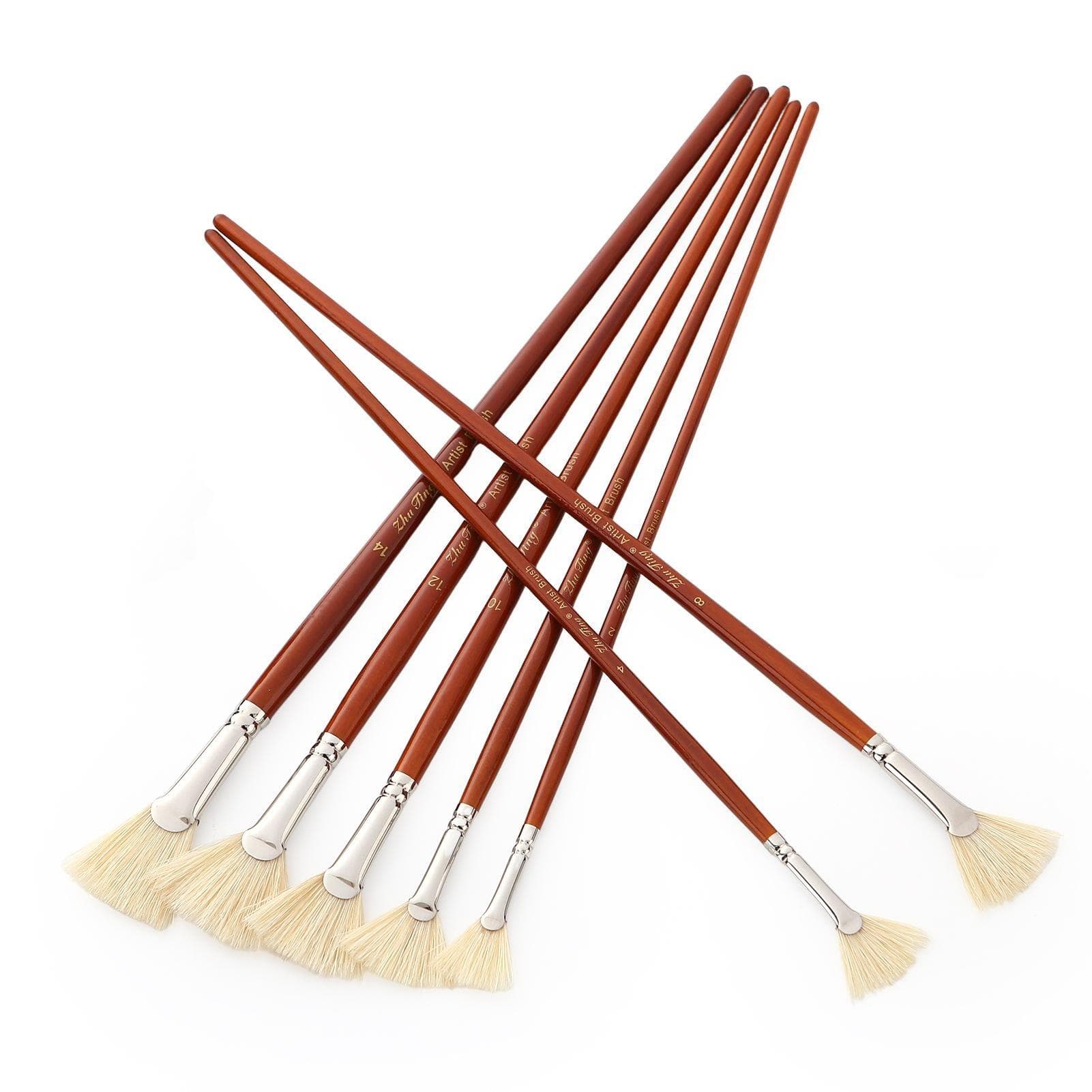 Professional Fan Brush for Painting 7pcs Oil Paint Brushes Set with Hog Bristle Natural Hair and 7pcs