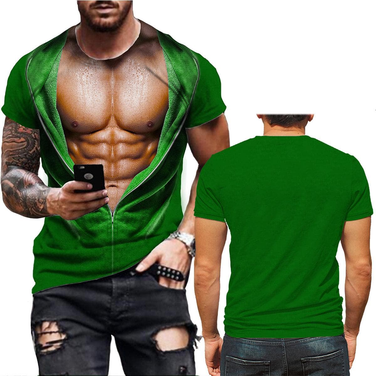 Summer New 3D Print T Shirt for Men Funny Muscle T-shirt Harajuku Fake SweatShirts Casual Loose Clothes Vintage Short Sleeve Tee L