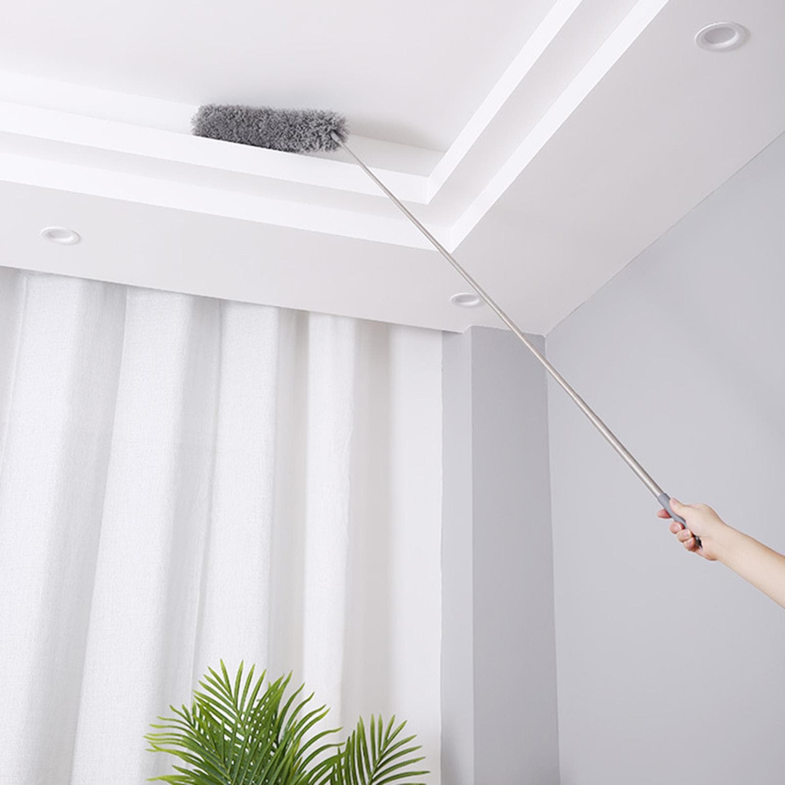 Microfiber Duster Long Telescopic Rod Flexible Head Home Ceiling Spider Web Cleaning grey