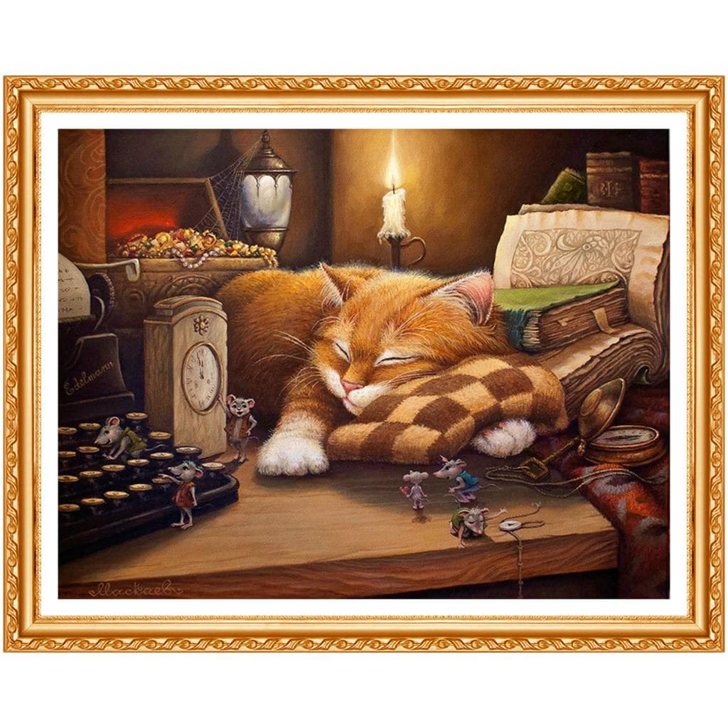 5D Image Diamond Hand Sleeping Cat Cross Stitch Crystal Round Diamond Set Full Diamond Embroidery 20X30CM