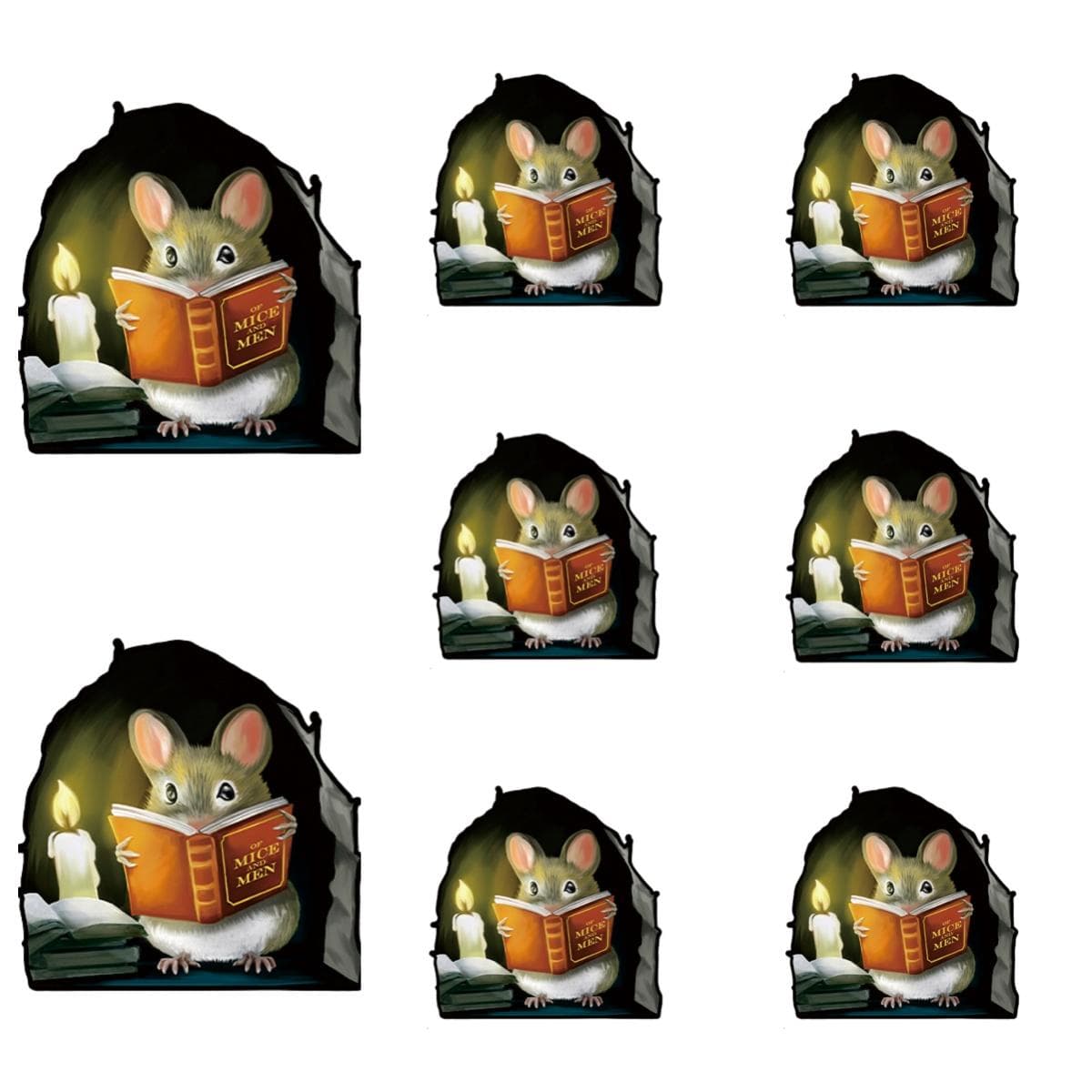 Christmas Mouse Wall Hole Sticker Mouse Reading Book Wall 3D Sticker Decal Funny Adorable Wall Corner Sticker Kids Room Nursery Christmas Decor 8pc