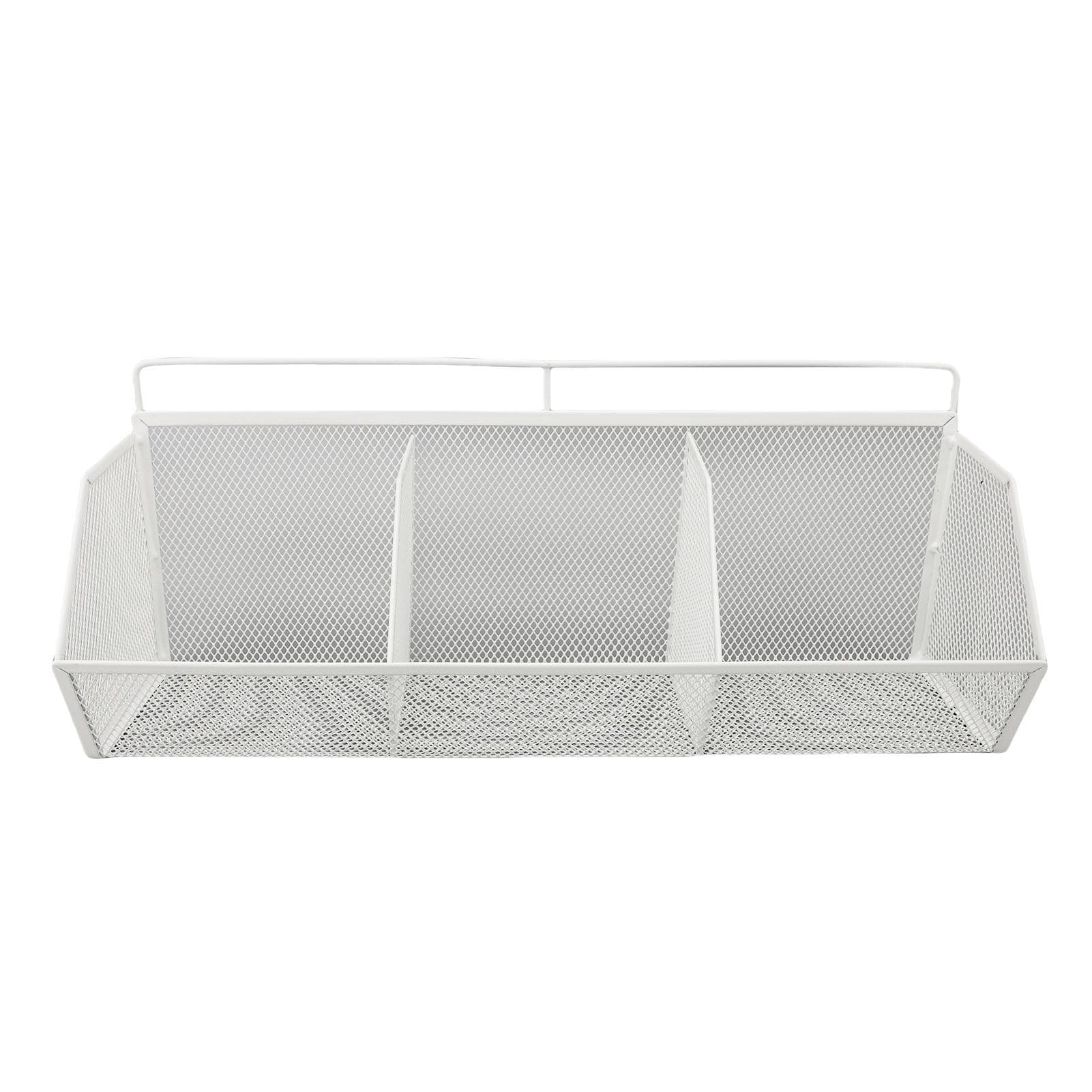 3 Grids Hanging Basket Wall Mount Slanted Opening Metal Wire Storage Organizer for Kitchen Bathroom white
