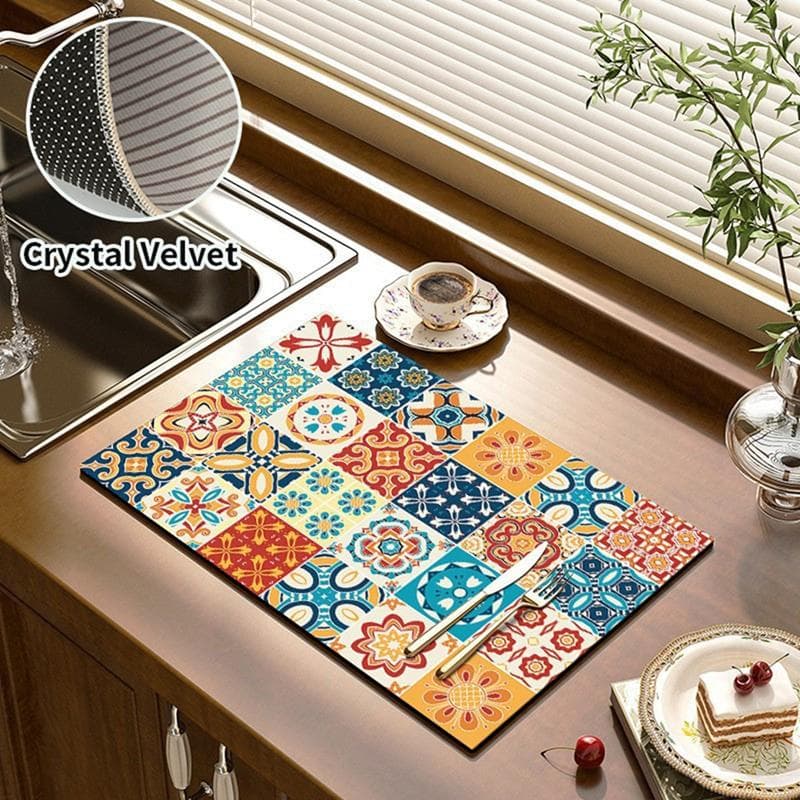 Absorbent Kitchen Mat Printing Antiskid Drying Mat Quickly Dry Tableware Mat Kitchen Dish Drainer Drain Pad escurridor de platos S 30x40cm