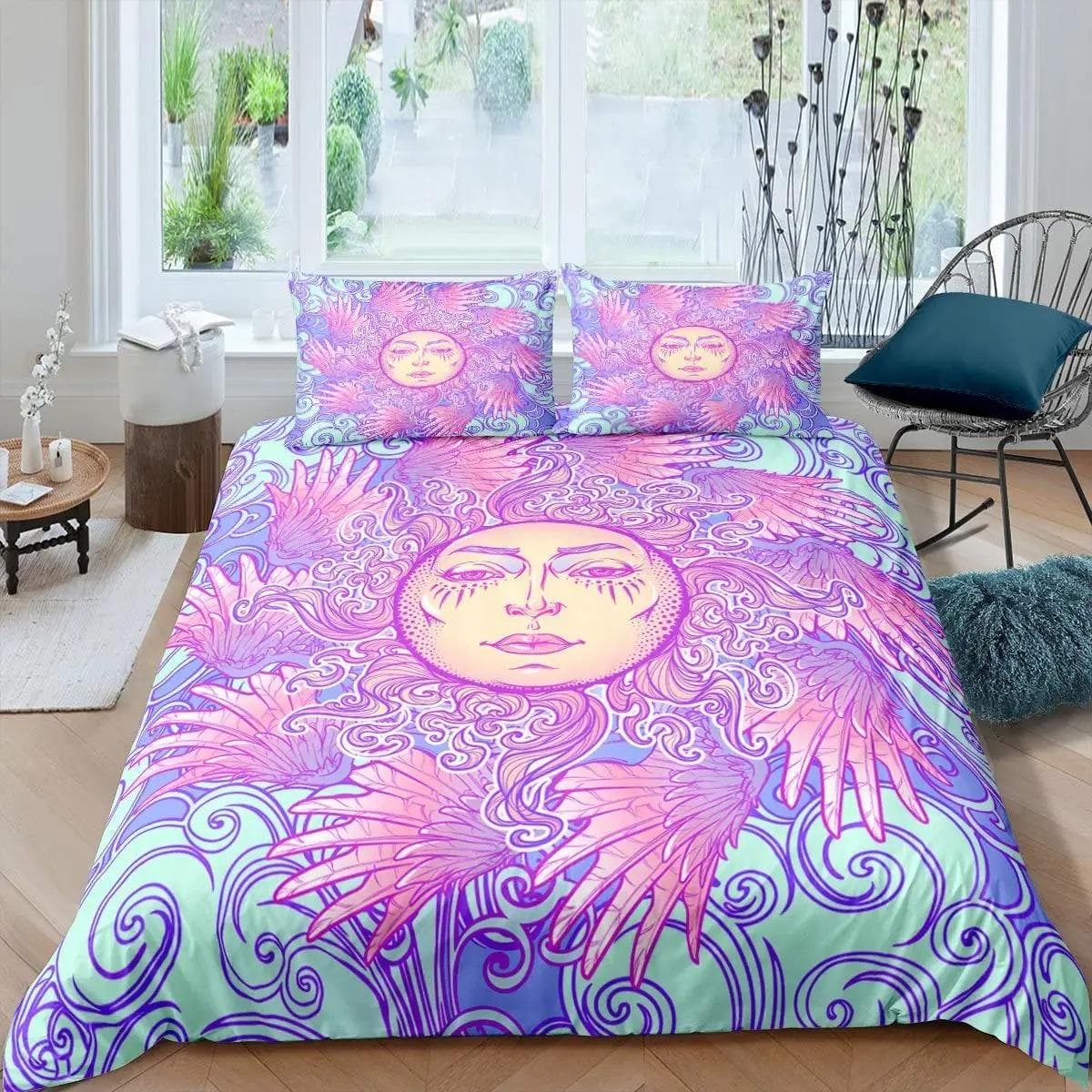 Sun Moon Duvet Cover Set Queen Microfiber Bohemian Black And White Print Yin Yang Comforter Cover Galaxy Star Twin Bedding Set 70x133cm 2pcs