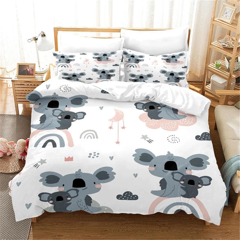 Cartoon Koala Duvet Cover King Queen Lovely Animal Bedding Set for Kids Teens Adults Wildlife Quilt Cover with Pillowcase 2/3PCS 135X200cm-2pcs