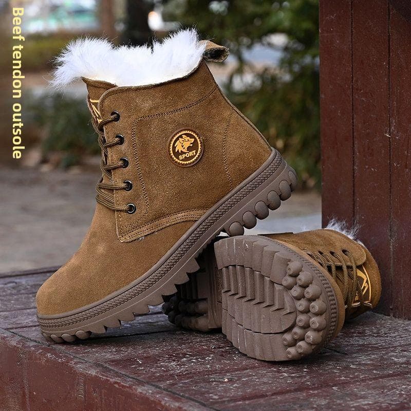 Fashion Men's Winter Boots Waterproof Lace-up Boot Warm Wool Plush Fur Snow Shoes Outdoor Hiking Walking Training Shoe 44 brown