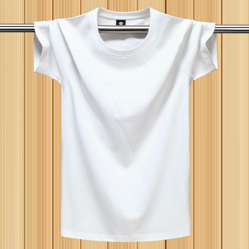 100% Cotton Summer T-Shirt for Men – Loose Fit, Breathable Solid Color Tee for Outdoor Sports and Fitness Exercise L white