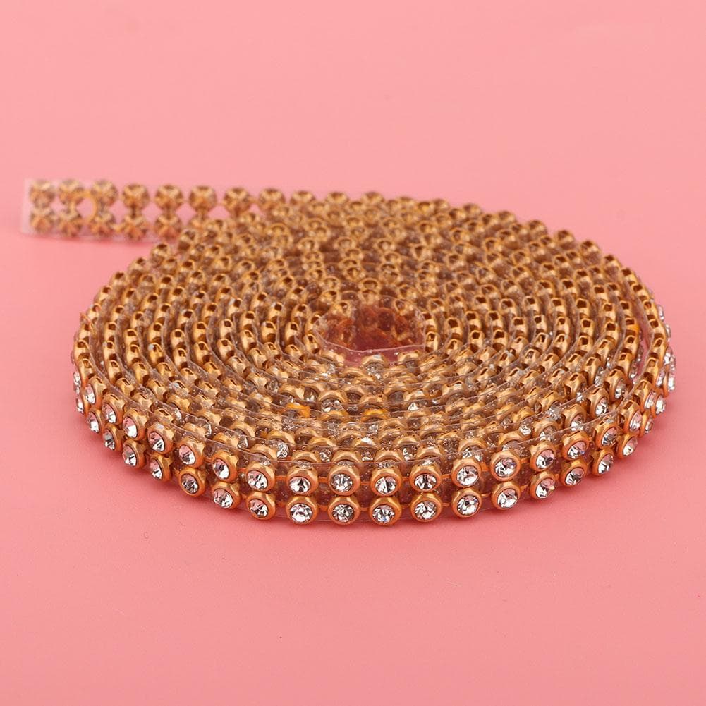 3mm Crystal Rhinestones Chain Trim Applique DIY Sewing Craft Clothes Dress Embellishment (#2) gold