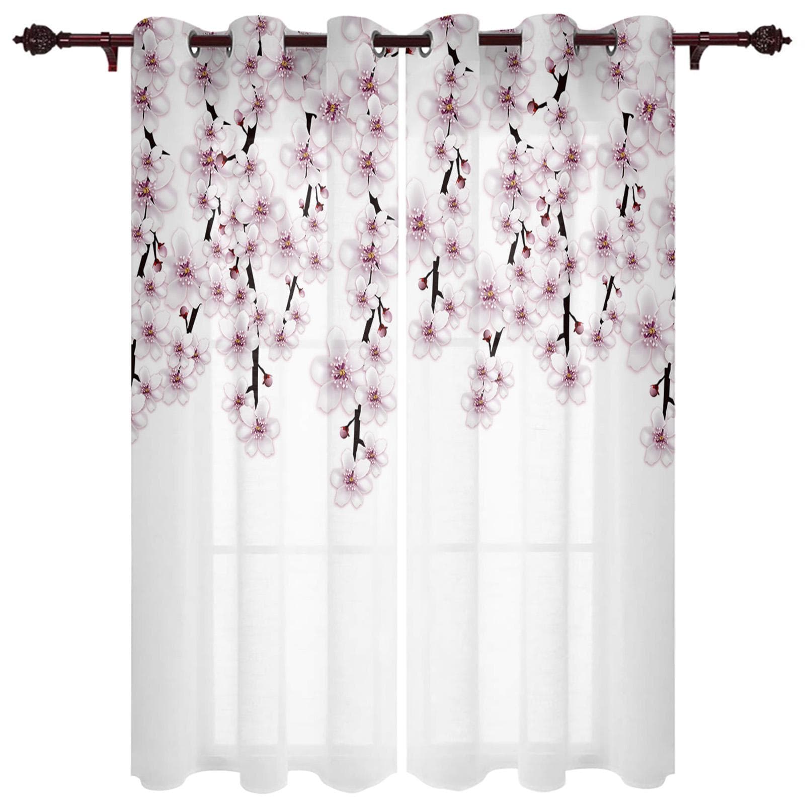 Japanese Style Sakura Modern Window Curtains for Living Room Bedroom Curtain Kitchen Treatment Blinds Drapes 135W x 245H(cm) x2