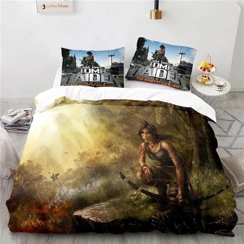 3D print Game Tomb Raider Bedding Set Boys Girls Twin Queen Size Duvet Cover Pillowcase Bed Kids Adult Home Textile AU King 245x210cm