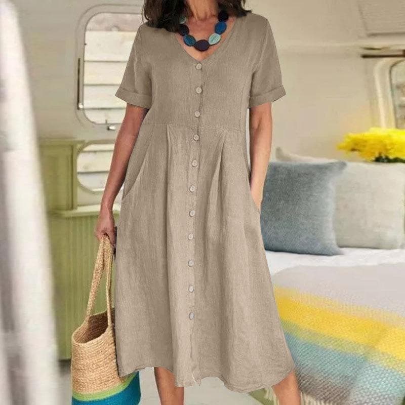 Women's Spring&Summer Solid Colour Loose High Waist Dresses S khaki