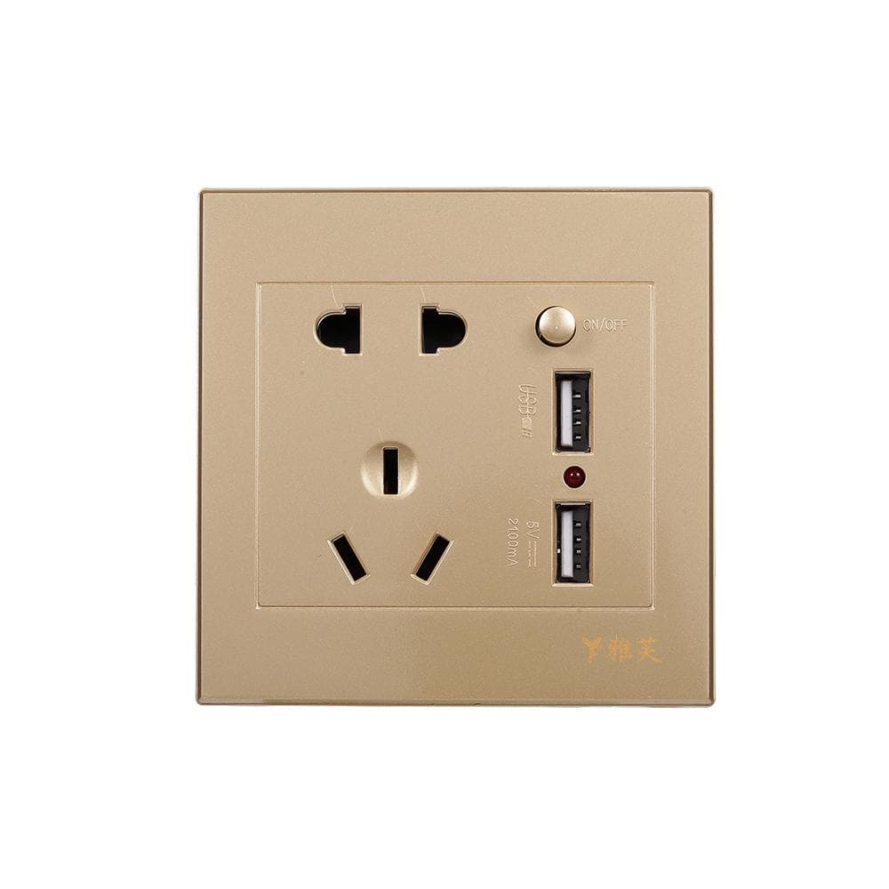 Electric Outlet with 2 Sockets and 2 USB Ports Wall Mount Socket (Gold) gold