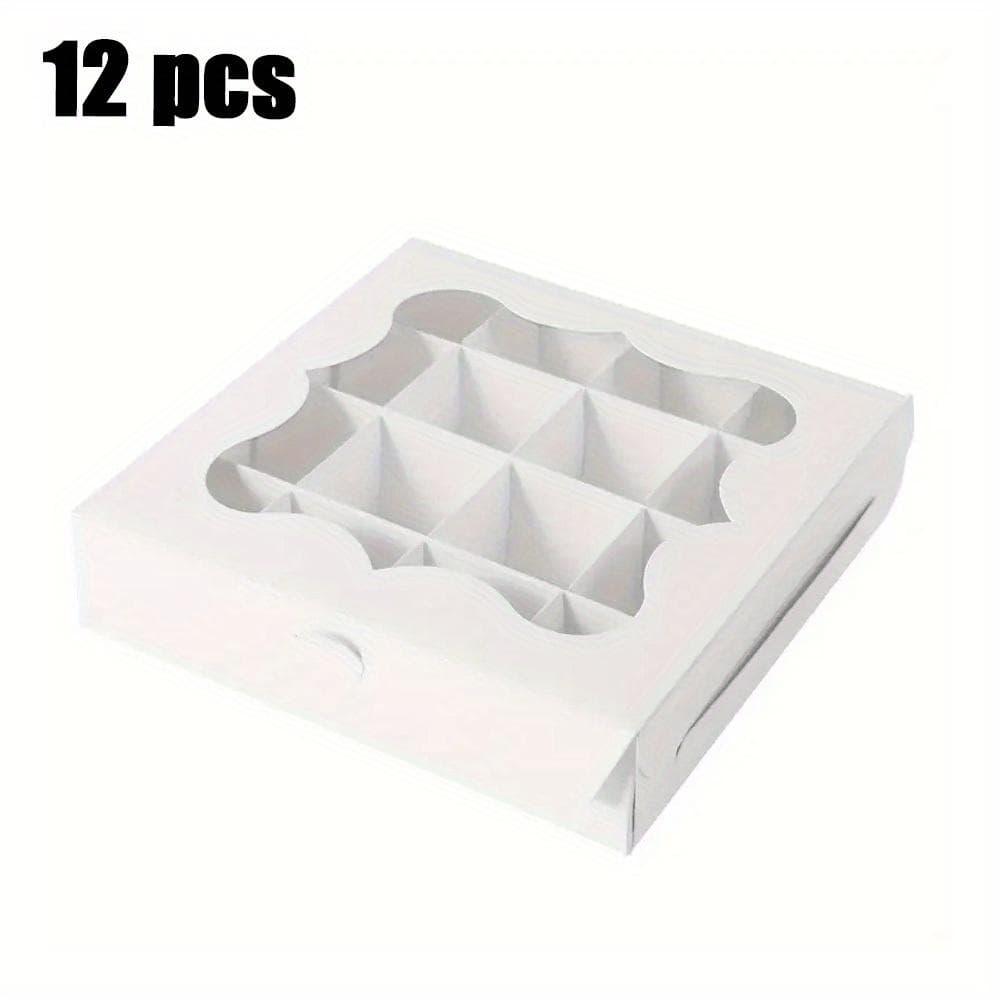 1set/12pcs Pastry Box with Clear Window: 16 Compartments for Cupcakes, Desserts, Pastries and Chocolates - 5.9X5.9X1.37 Inches 12pcs