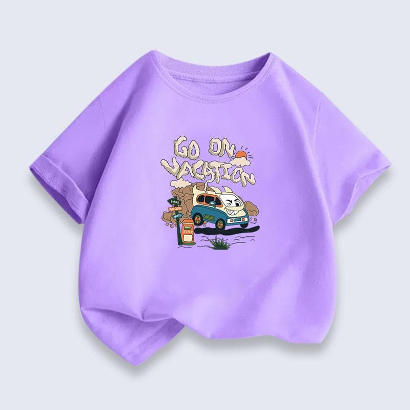 Children's Short-sleeved New Summer Breathable 100 Cotton Boys' Trendy Girls' Fashion Base 150cm purple
