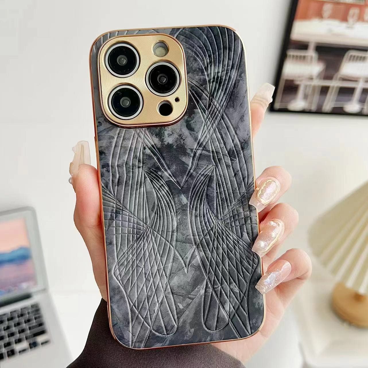 Applicable To Apple 15 ProMax Mobile Phone Case Couple IPhone 14 Watercolor Imitation Leather 13 Drop Protection Case iPhone13proMax black