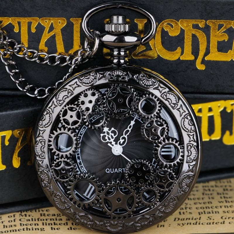 Steampunk Copper Vintage Hollow Gear Hollow Quartz Pocket Watch Necklace Pendant Clock Chain Men Women Arabic numerals silver