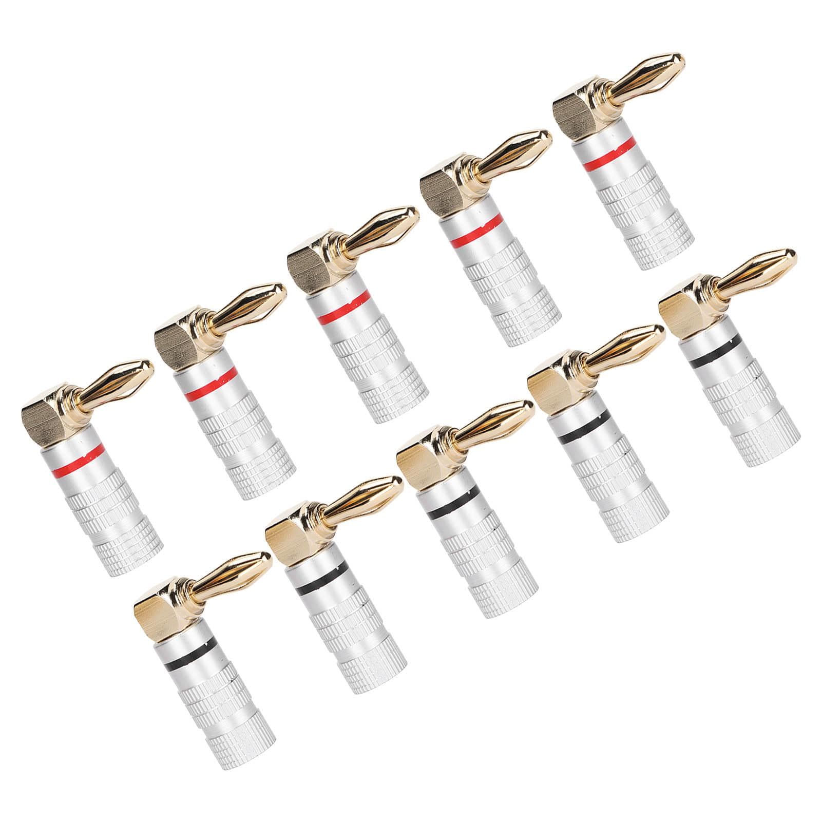 10 Pcs Banana Plugs 24K Copper Gold Plated Aluminum Case Right Angle Banana Plug for 4mm Speaker