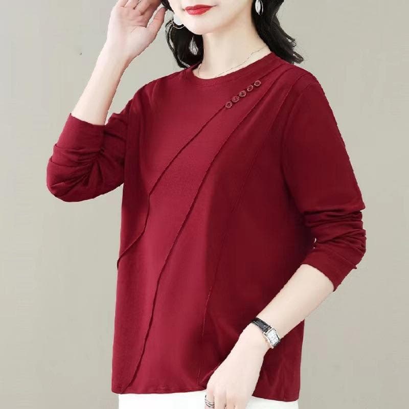Autumn Long-sleeved Shirt for Women New Large-size Women's Loose Top Middle-aged Mothers Slim and Versatile Base Shirt 4XL red
