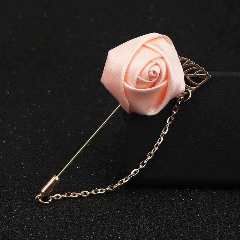 1 Pc Men Clothing Accessories Rose Leaf Shape Suit Lapel Flower Brooch Pin apricot