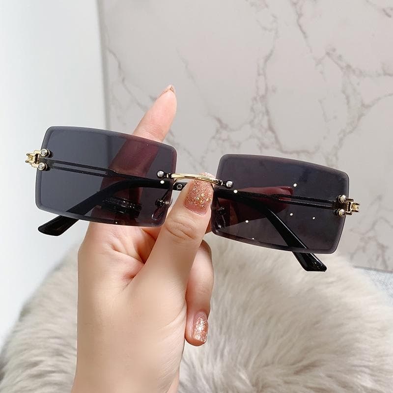 Rimless Rectangle Vintage Sunglasses Women Pink Gradient Lens Square Ladies Sun Glasses Fashion UV Protection Other