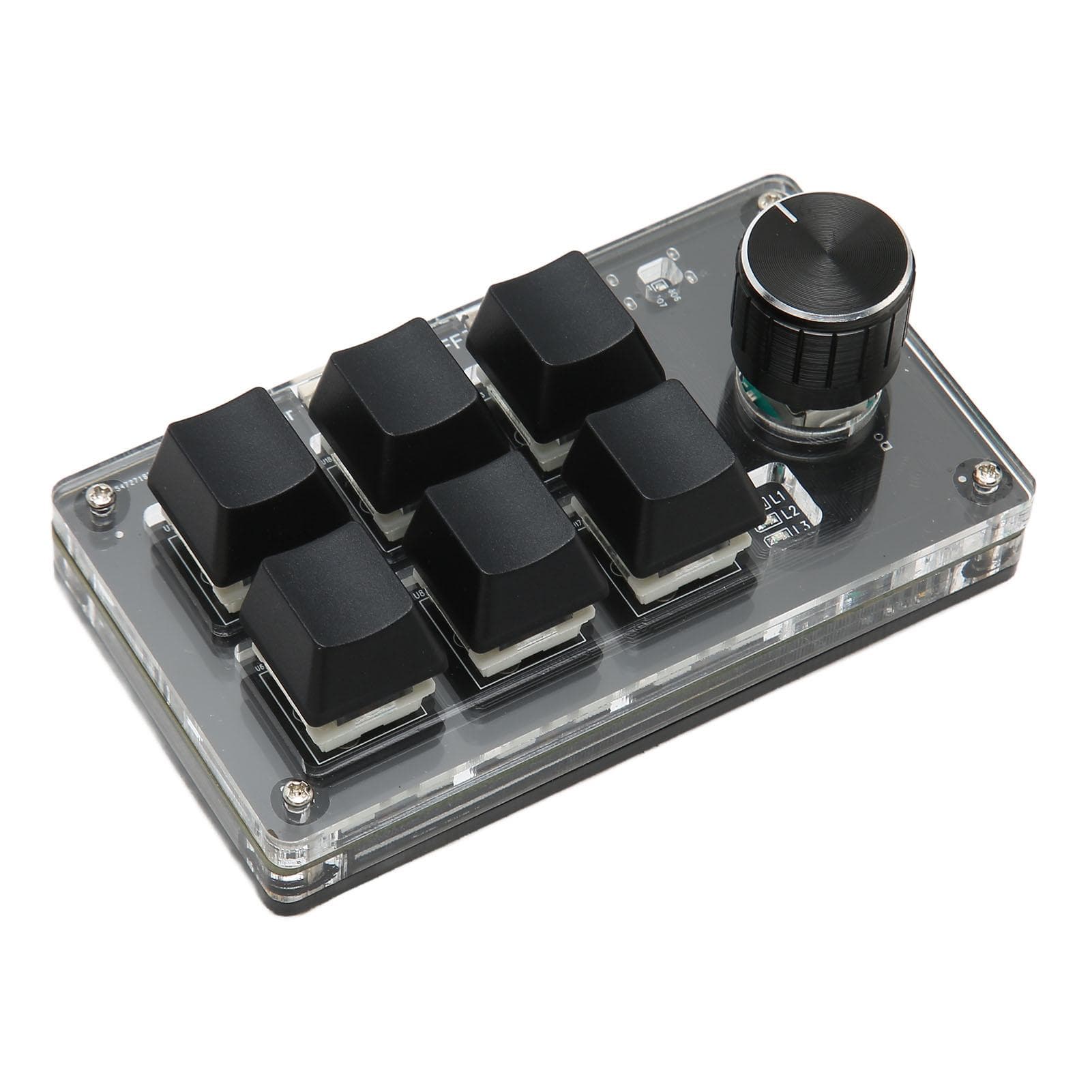 6 Key Mini Keypad with Knob Blue Switch Wired USB Wireless Bluetooth Dual Mode Connection DIY black