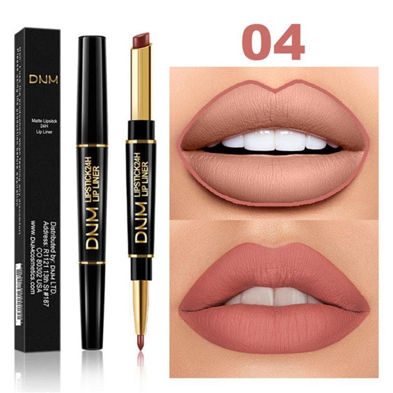 DNM Double Ended Lipstick Lip Liner Pearlescent Matte Waterproof Non-Stick Lipstick 04