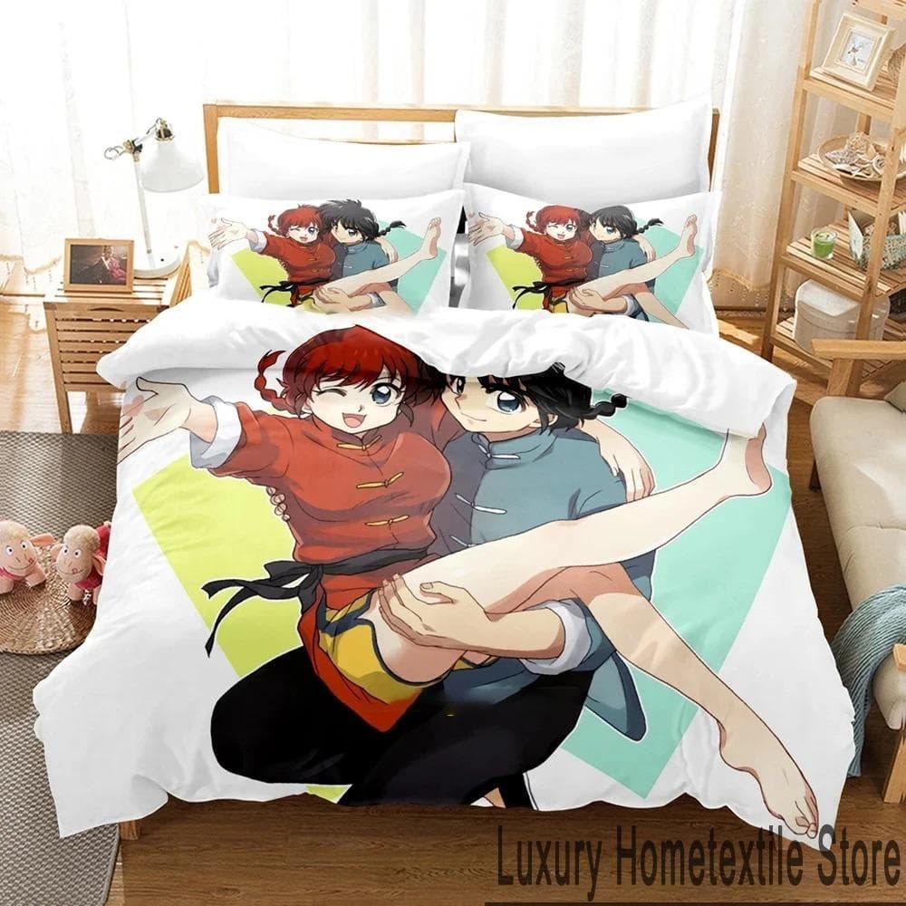 3D Print Anime Ranma 12 Bedding Set Boys Girls Twin Queen King Size Duvet Cover Pillowcase Bed boys Adult Home Textileextile EU Single 135x200cm