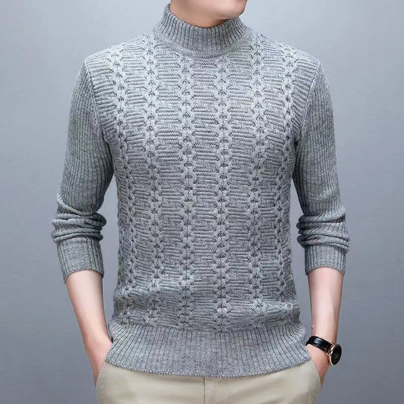 Winter High Neck Sweater Men's Base Slim Fit Thick Warm Knit Sweater Solid Color Sweater 2XL
