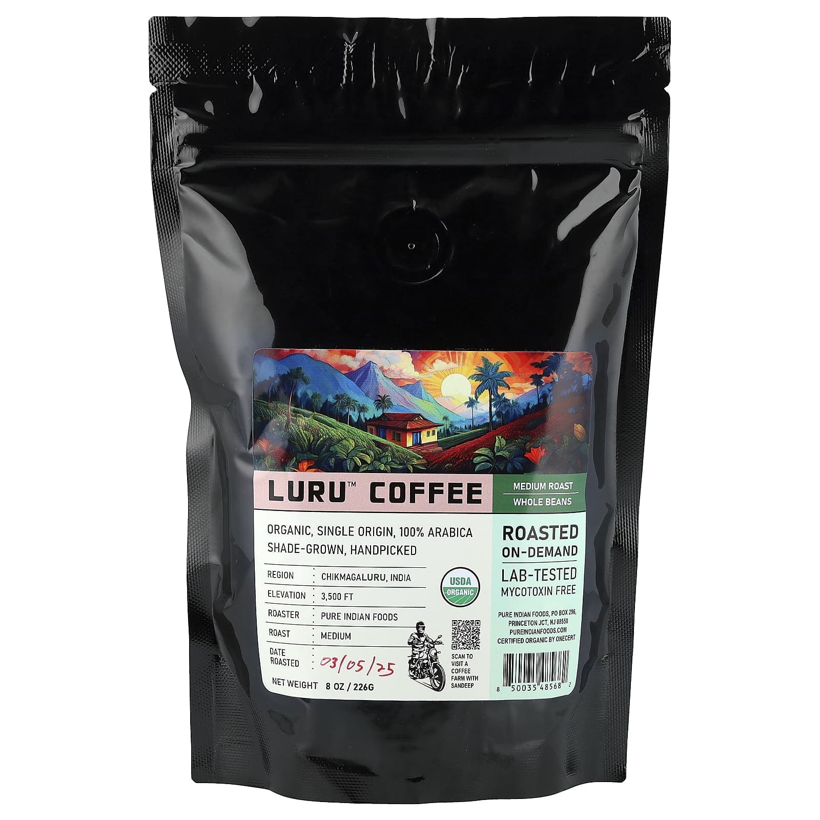 Pure Indian Foods, Luru™ Coffee, Whole Beans, Medium Roast, 8 oz (226 g)
