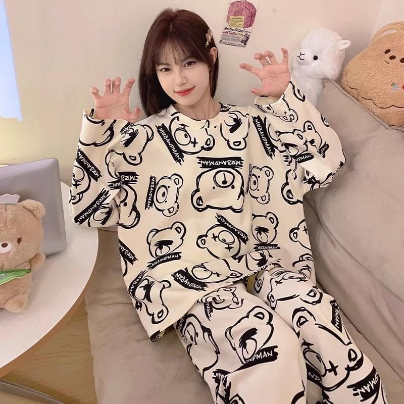 Women's Long-Sleeve Pajama Set: Spring/Autumn 2023 - Net Red, Large Size, Winter Homewear 5XL (170-200 jin)