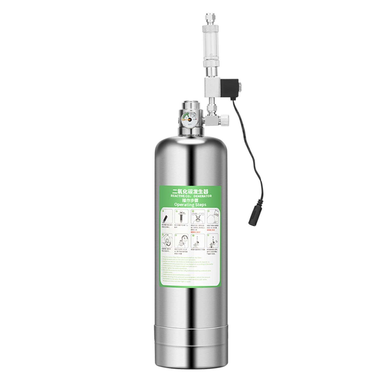 CO2 Generator System Kit CO2 Stainless Steel Cylinder Generator System with Solenoid Valve Bubble 1L AU Plug