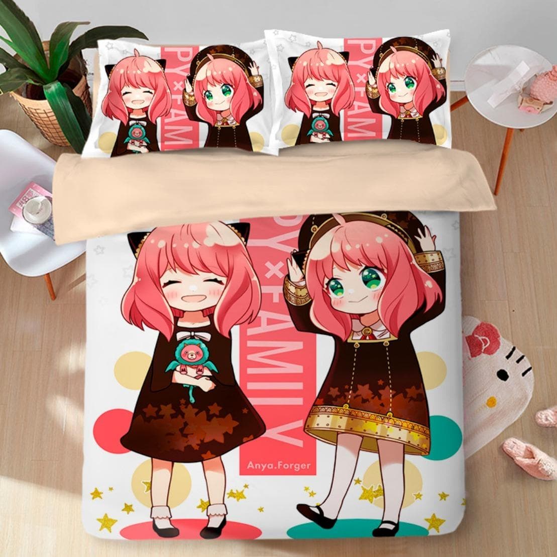 Spy Family Duvet Cover,Anime Spy X Family Bedding Set,Kawaii Anya Quilt Cover and Pillowcases Single/Double/Queen/King 200x230cm 3pcs