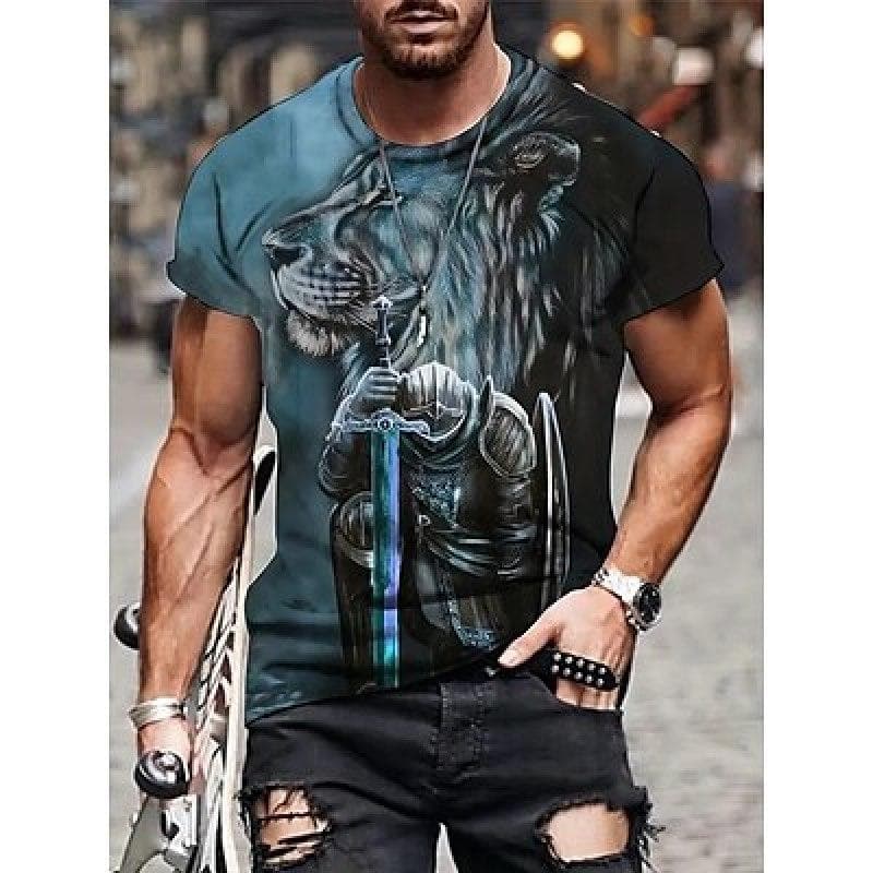 Men's T shirt Tee Graphic Animal Lion Crew Neck Clothing Apparel 3D Print Outdoor Daily Short Sleeve Print Vintage Fashion Designer XL