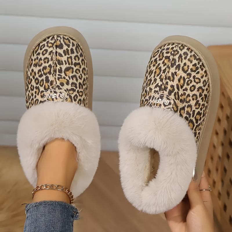 Warm Women's Cozy Winter Plush Fleece Slippers With Non-Slip Rubber Sole for Indoor & Outdoor Use 44-45 leopard print