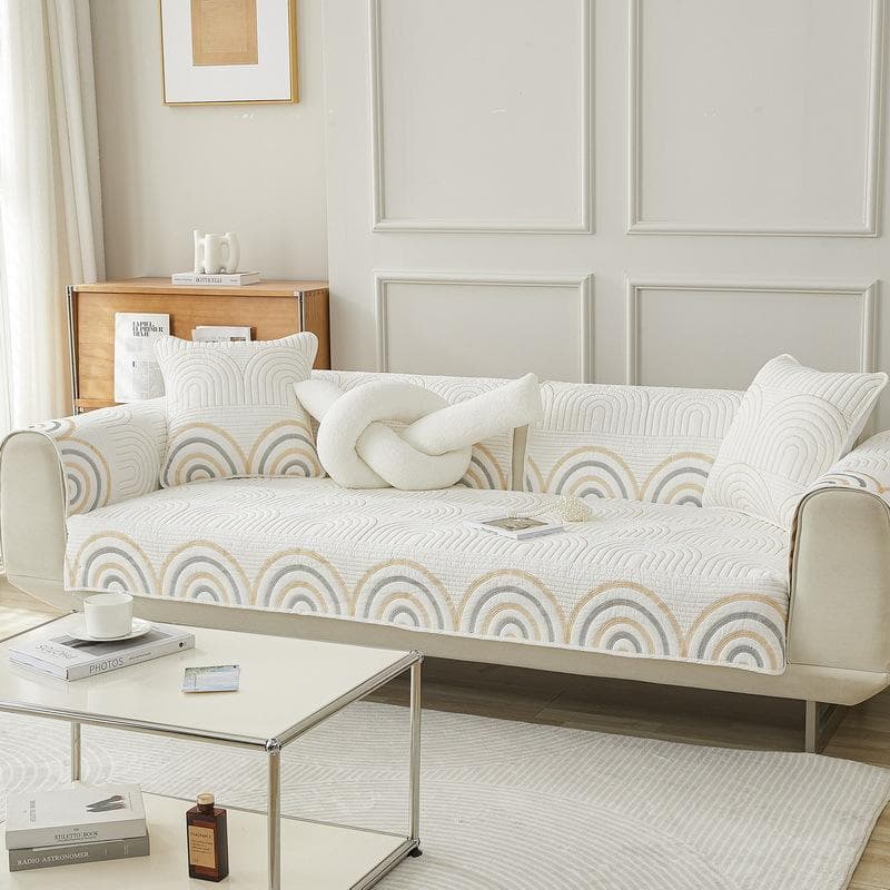 Embroidery Rainbow Sofa Covers Cotton Non-Slip Sofa Mat Winter Warm Couch Slipcovers for Living Room Solid Color Soft Sofa Towel 70x70cm 1pcs
