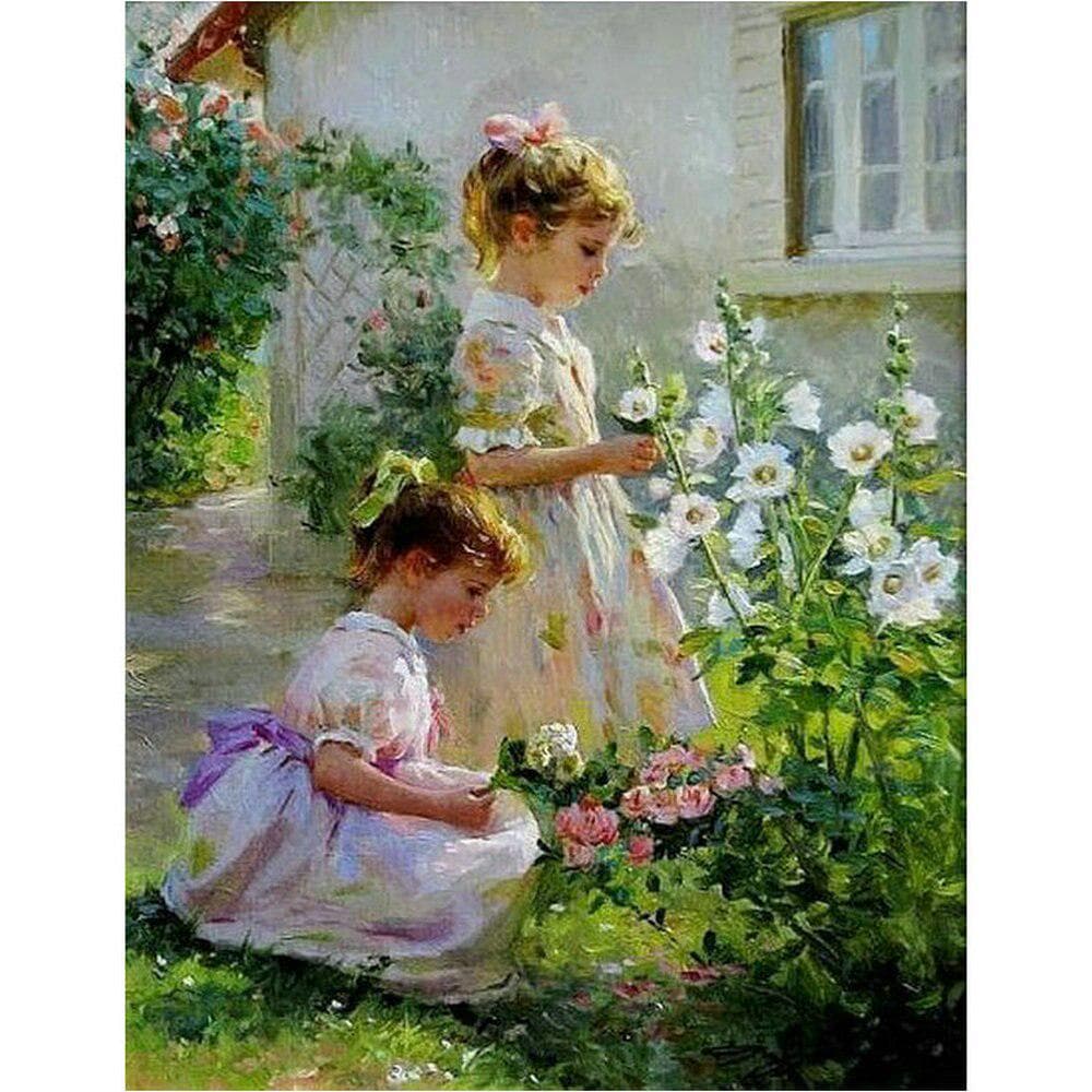 5D Diy Diamond Painting Cross Stitch Garden Girl Picture Diamond Embroidery 20X30CM