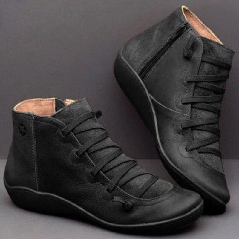Women Boots Retro PU Leather Ankle Boots Ladies Casual Short Boots Punk Boots Spring Autumn Boots 37 black