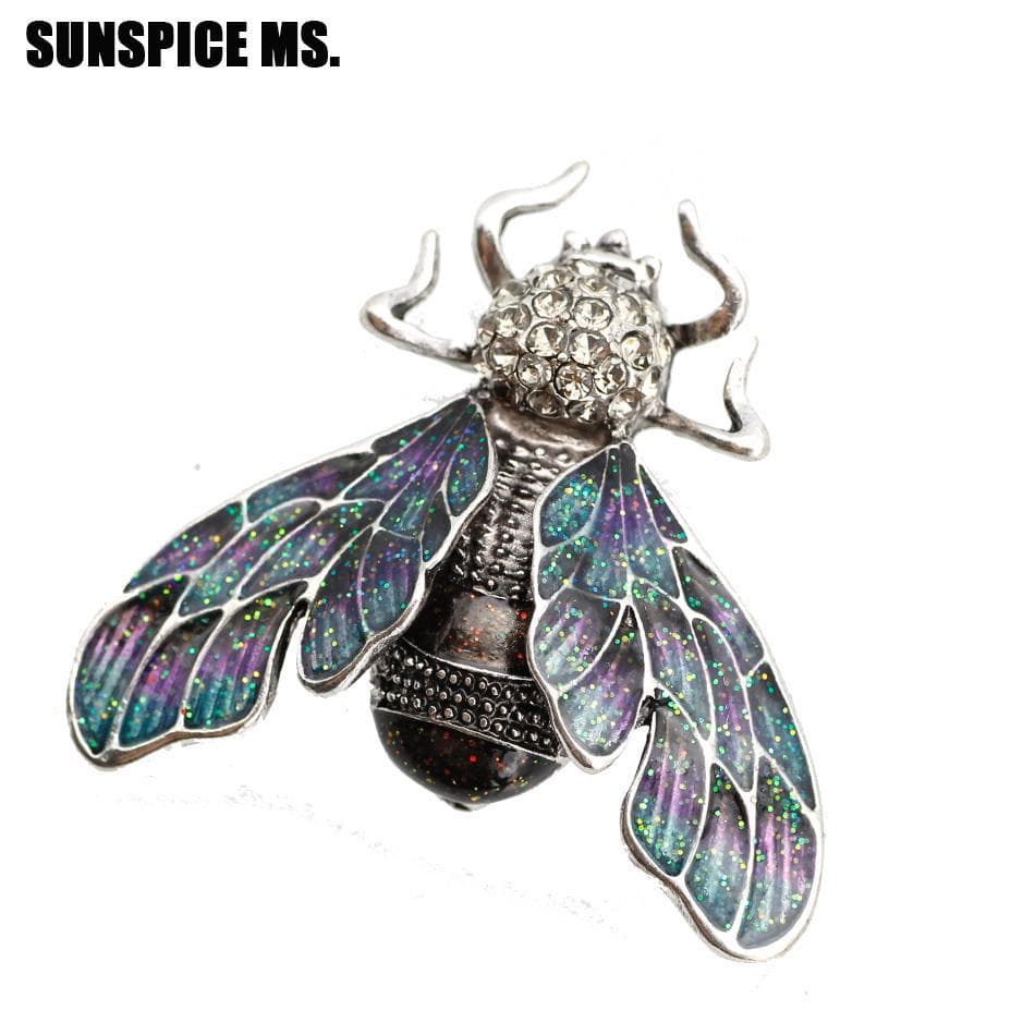 Vivid Women Glowworm Brooch Sequins Wing Insect Brooches Antique Silver Color Enamel Animal Jewelry Gift Kids Women Scarf Pin silver