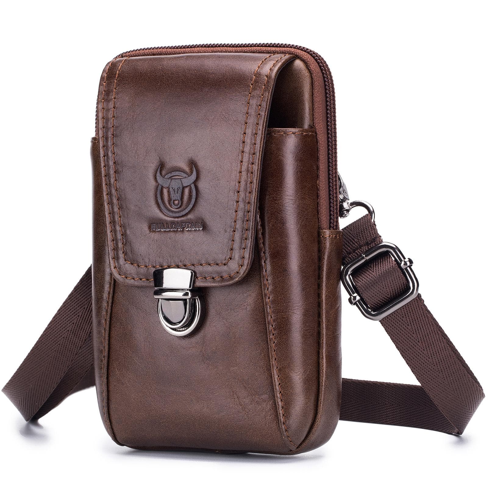 Men Leather Waist Belt Bag Phone Pouch Bag Travel Crossbody Shoulder Bag Pack Purse Wallet brown
