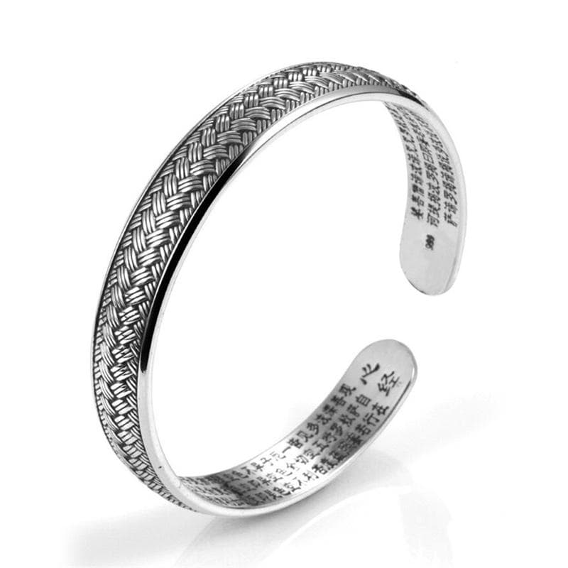 Vintage Silver Sutra Buddhist Scriptures Bangle Women Jewelry Personality Woven Pattern Bangle For Lady Handwear Accessories