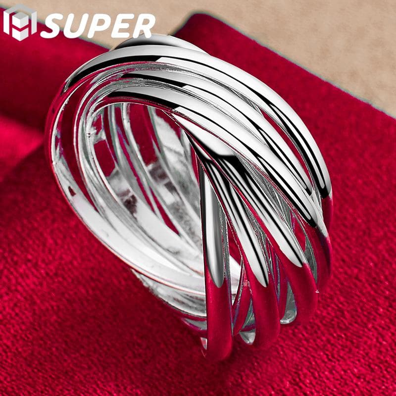 925 Sterling Silver Five Ring Women's Ring Jewelry 10#