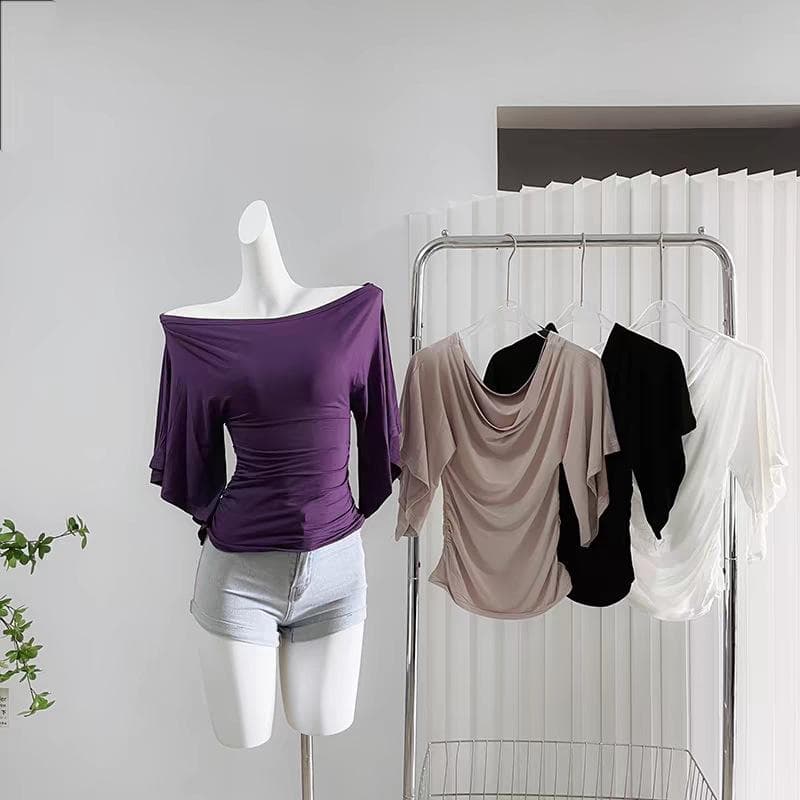 New Irregular Side Slit T-shirt Versatile T-shirt Women's Slim Top XL brown