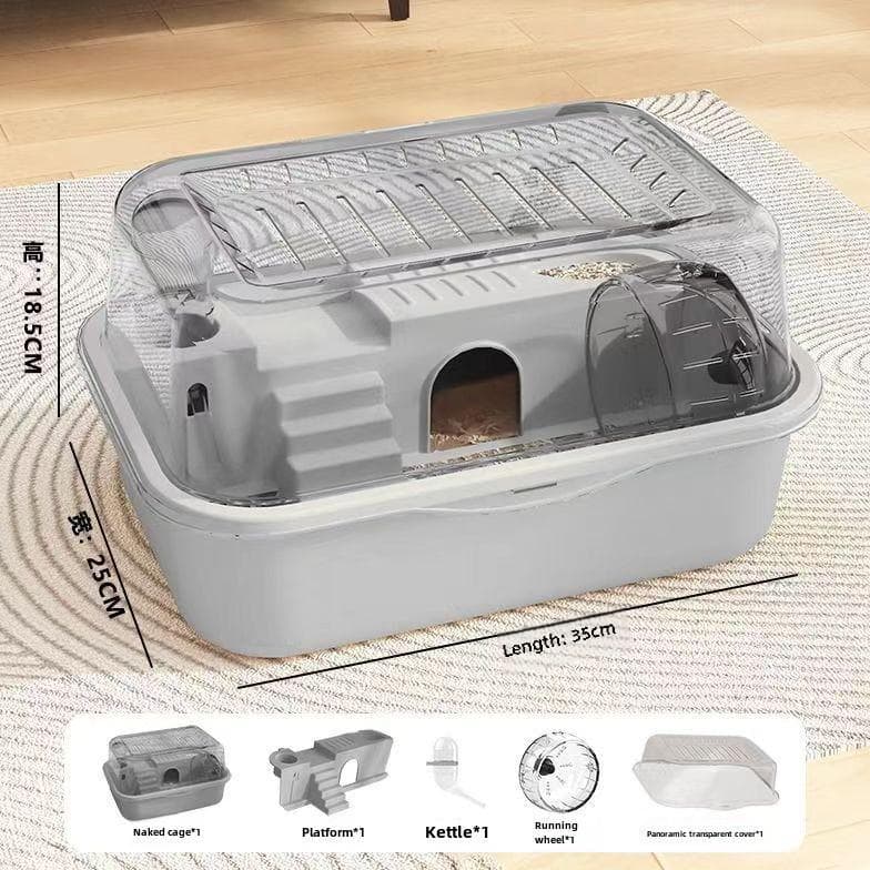 Spacious Acrylic Golden Hamster Cage - Luxury Pet Habitat With Extra Large 12cm Running Wheel