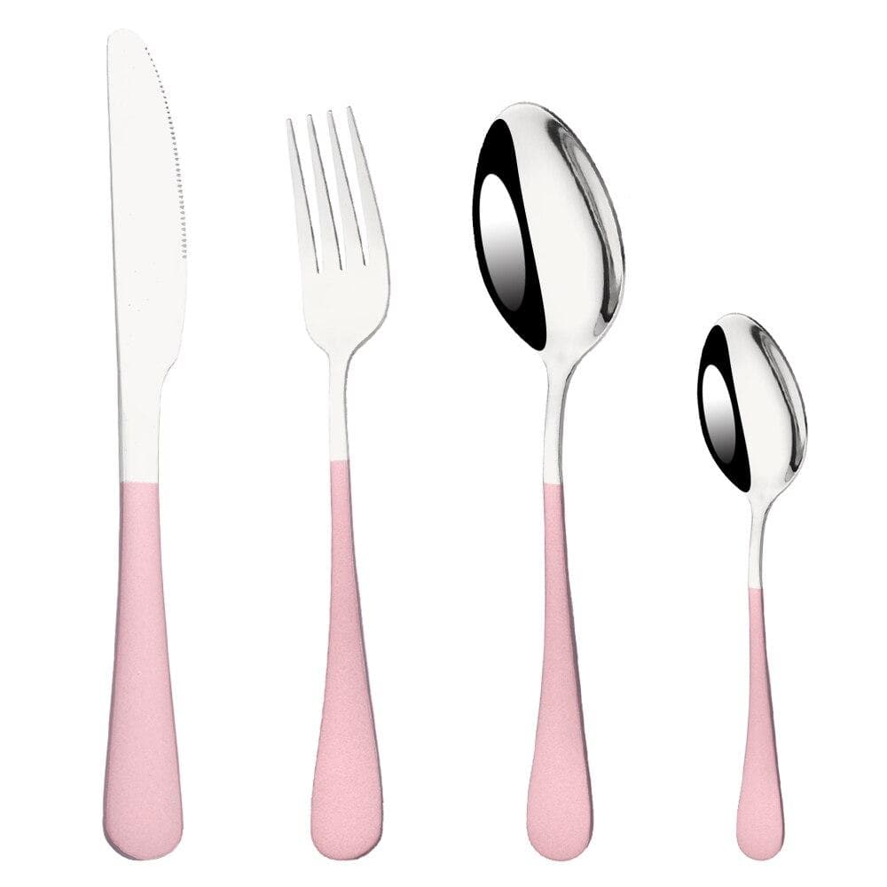 4Pcs White Gold Western Dinnerware Cutlery Set Dinner Flatware Knife Fork Spoon Stainless Steel Silverware Home Tableware Set silver/pink